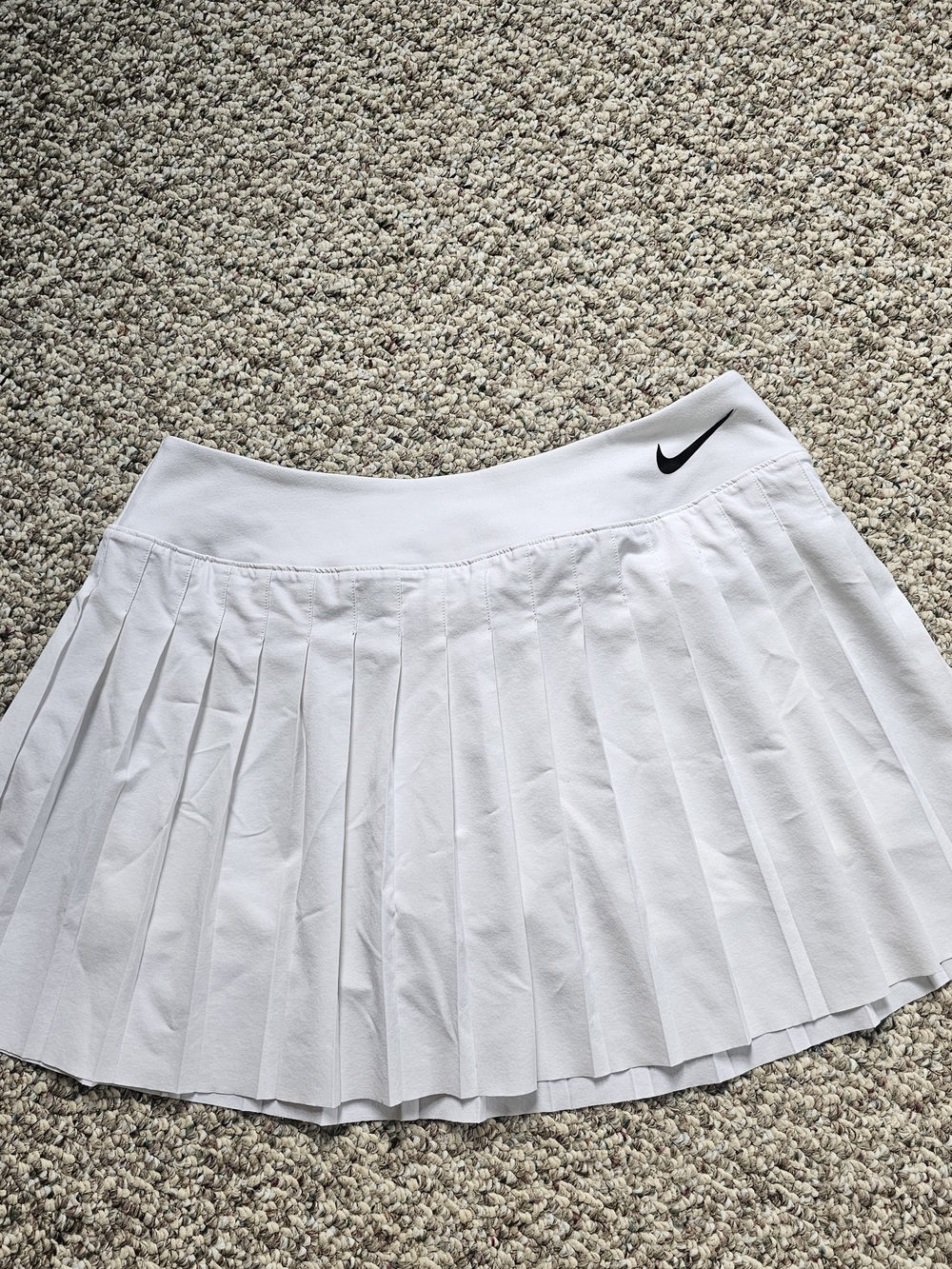 Nike Dry Fit White Pleated Tennis Skirt with Black Swoosh